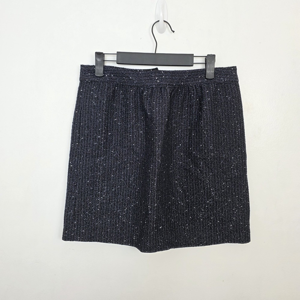 Ann Taylor Loft Black Blue Striped White Speckled Tweed Preppy Mini Skirt Size 4
